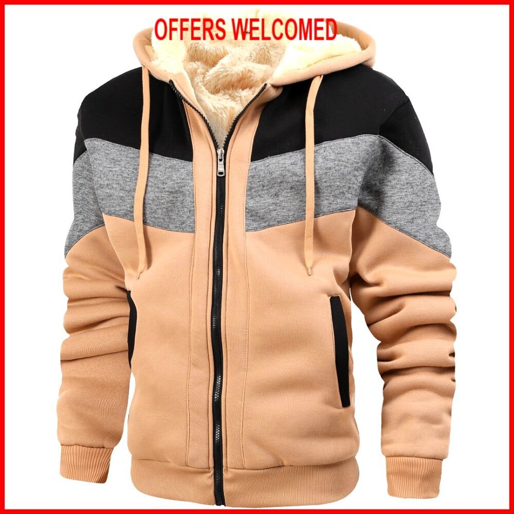 Men's Thermal Fleece Jacket Heavyweight Winter Hooded Cape Coat